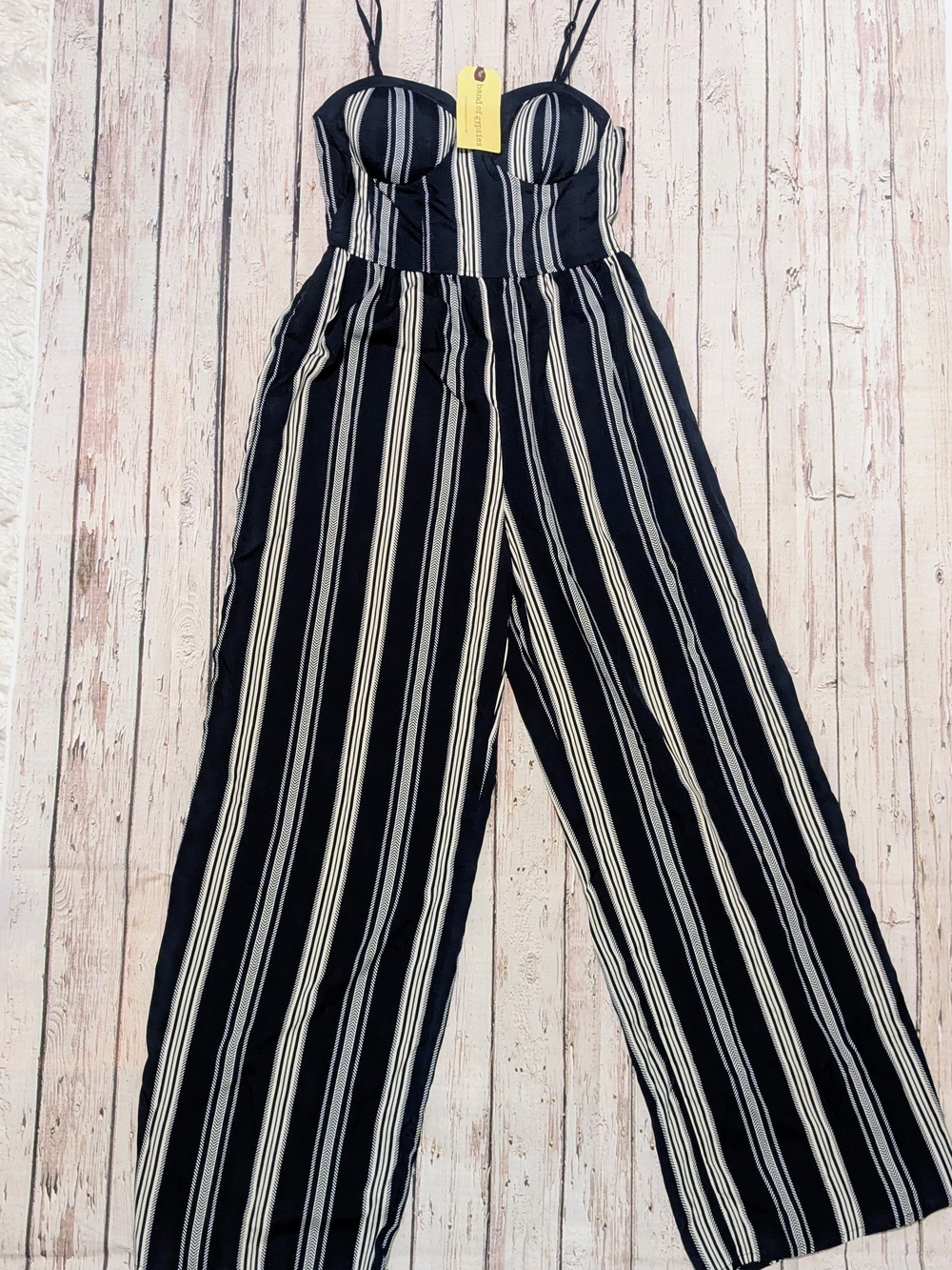 Band of Gypsies Navy and White Striped Bustier Wide-Leg Jumpsuit